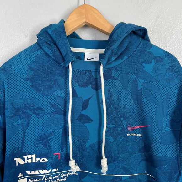 Nike Dri Fit Basketball Hoodie Pullover Halftone Grid Floral Blue Men's Small S - Picture 4 of 15
